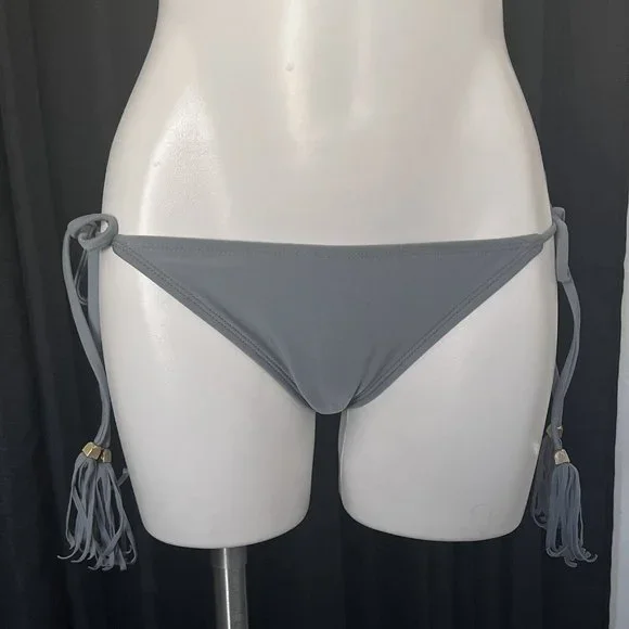 Kandy Wrapper Bikini Bottoms Grey Ties Side Tassel String Bathing Suit New Med - Picture 12 of 12